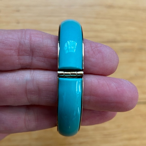 Enamel-like Turquoise Blue and Silver Bangle Bracelet - Picture 4 of 7